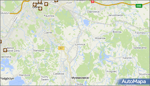 mapa Łomnica gmina Mysłakowice, Łomnica gmina Mysłakowice na mapie Targeo