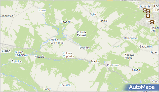 mapa Łosiniec gmina Susiec, Łosiniec gmina Susiec na mapie Targeo