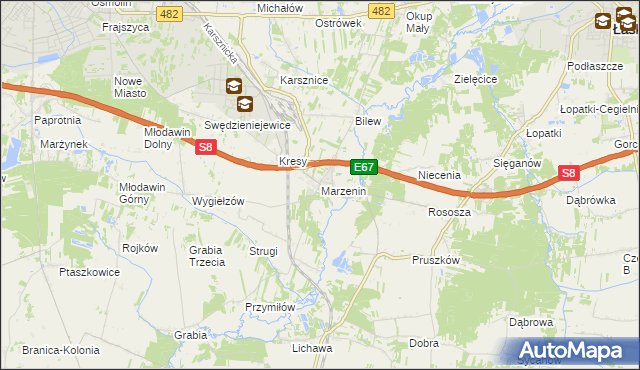 mapa Marzenin gmina Sędziejowice, Marzenin gmina Sędziejowice na mapie Targeo