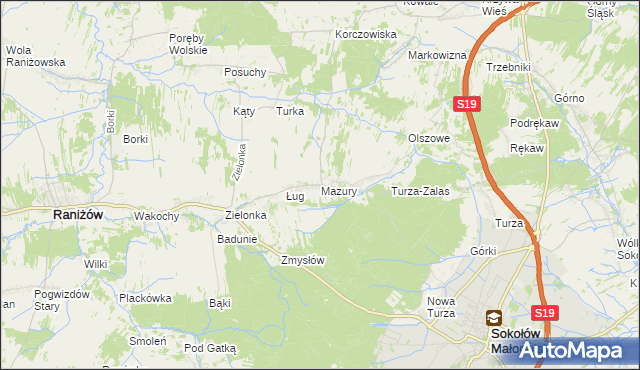 mapa Mazury gmina Raniżów, Mazury gmina Raniżów na mapie Targeo