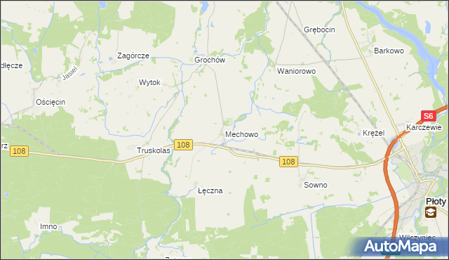 mapa Mechowo gmina Płoty, Mechowo gmina Płoty na mapie Targeo