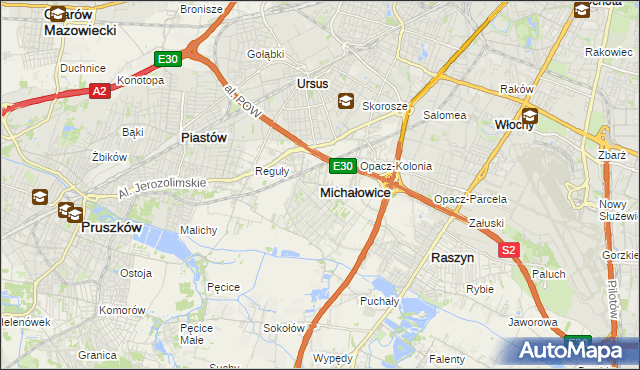 mapa Michałowice powiat pruszkowski, Michałowice powiat pruszkowski na mapie Targeo