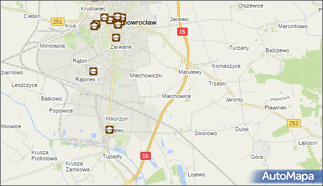 mapa Miechowice gmina Inowrocław, Miechowice gmina Inowrocław na mapie Targeo