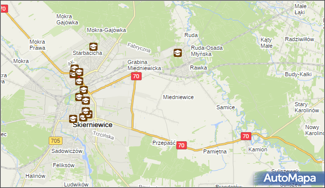 mapa Miedniewice gmina Skierniewice, Miedniewice gmina Skierniewice na mapie Targeo