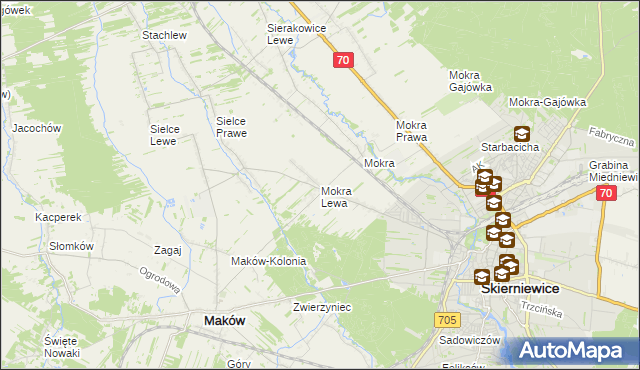 mapa Mokra Lewa, Mokra Lewa na mapie Targeo