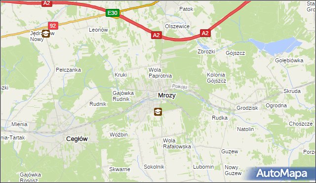 mapa Mrozy powiat miński, Mrozy powiat miński na mapie Targeo