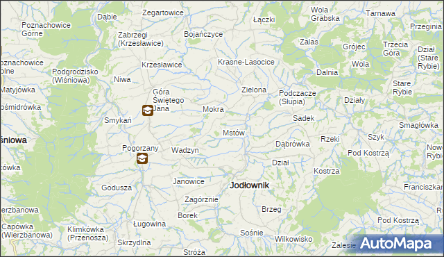 mapa Mstów gmina Jodłownik, Mstów gmina Jodłownik na mapie Targeo