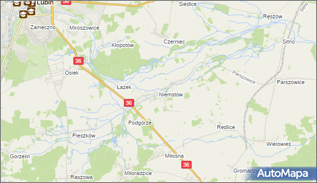 mapa Niemstów gmina Lubin, Niemstów gmina Lubin na mapie Targeo