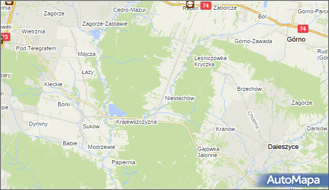 mapa Niestachów gmina Daleszyce, Niestachów gmina Daleszyce na mapie Targeo