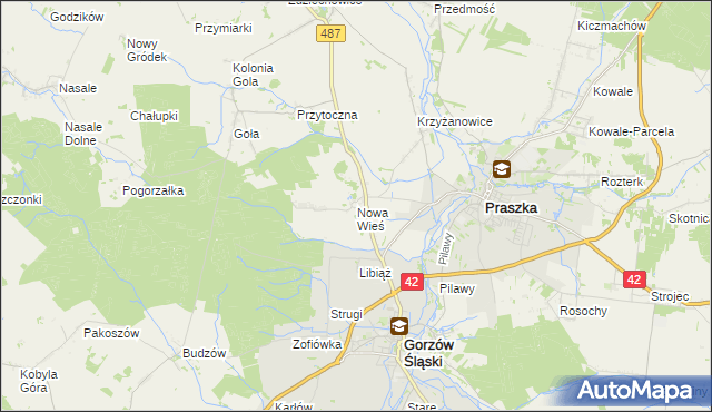 mapa Nowa Wieś gmina Gorzów Śląski, Nowa Wieś gmina Gorzów Śląski na mapie Targeo