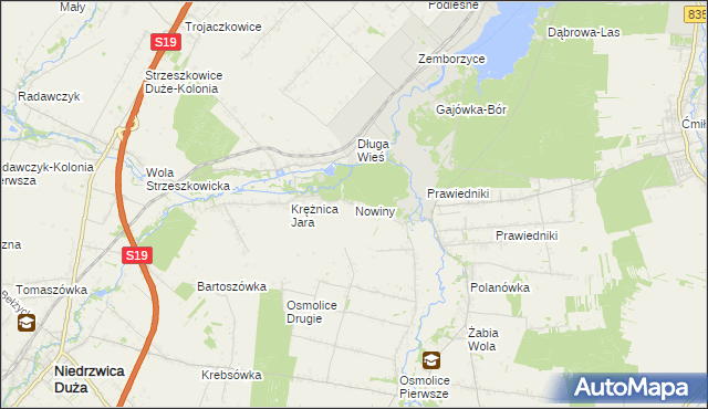 mapa Nowiny gmina Głusk, Nowiny gmina Głusk na mapie Targeo