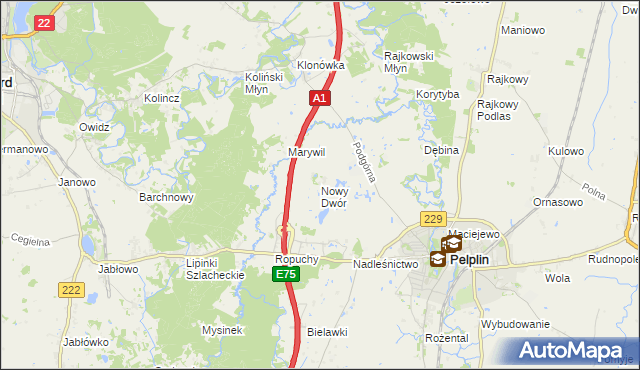 mapa Nowy Dwór gmina Pelplin, Nowy Dwór gmina Pelplin na mapie Targeo