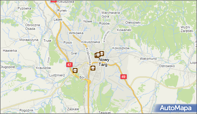 mapa Nowego Targu, Nowy Targ na mapie Targeo