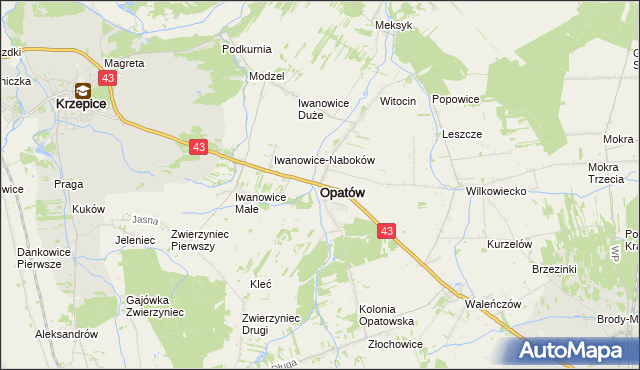 mapa Opatów powiat kłobucki, Opatów powiat kłobucki na mapie Targeo