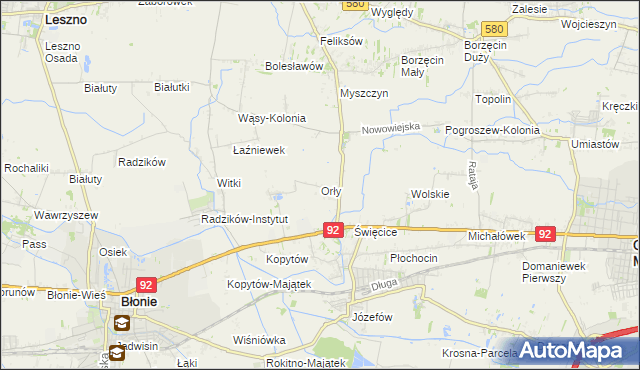 mapa Orły gmina Ożarów Mazowiecki, Orły gmina Ożarów Mazowiecki na mapie Targeo