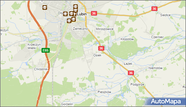 mapa Osiek gmina Lubin, Osiek gmina Lubin na mapie Targeo