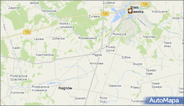 mapa Pągów gmina Biała Rawska, Pągów gmina Biała Rawska na mapie Targeo