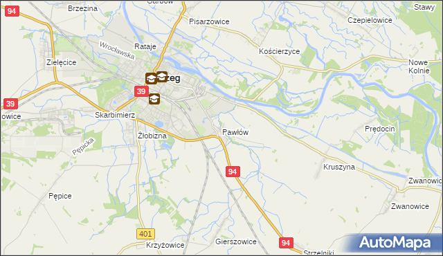 mapa Pawłów gmina Skarbimierz, Pawłów gmina Skarbimierz na mapie Targeo