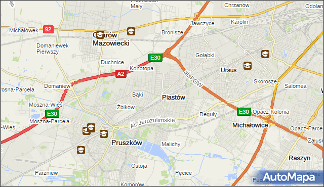 mapa Piastów powiat pruszkowski, Piastów powiat pruszkowski na mapie Targeo