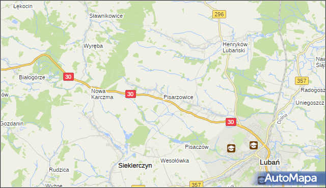 mapa Pisarzowice gmina Lubań, Pisarzowice gmina Lubań na mapie Targeo