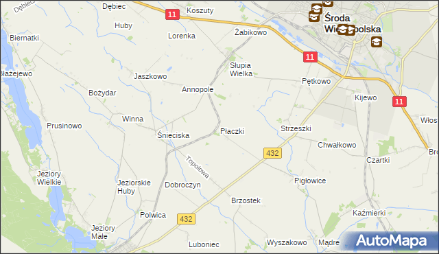 mapa Płaczki gmina Zaniemyśl, Płaczki gmina Zaniemyśl na mapie Targeo