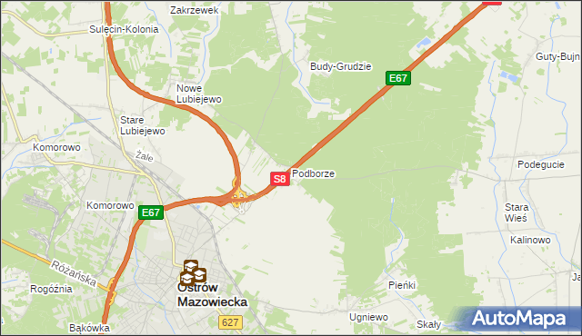 mapa Podborze gmina Ostrów Mazowiecka, Podborze gmina Ostrów Mazowiecka na mapie Targeo