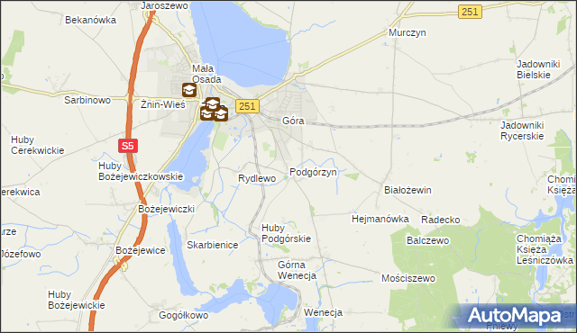 mapa Podgórzyn gmina Żnin, Podgórzyn gmina Żnin na mapie Targeo