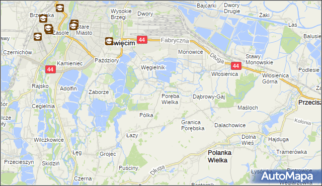 mapa Poręba Wielka gmina Oświęcim, Poręba Wielka gmina Oświęcim na mapie Targeo