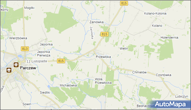 mapa Przewłoka gmina Parczew, Przewłoka gmina Parczew na mapie Targeo