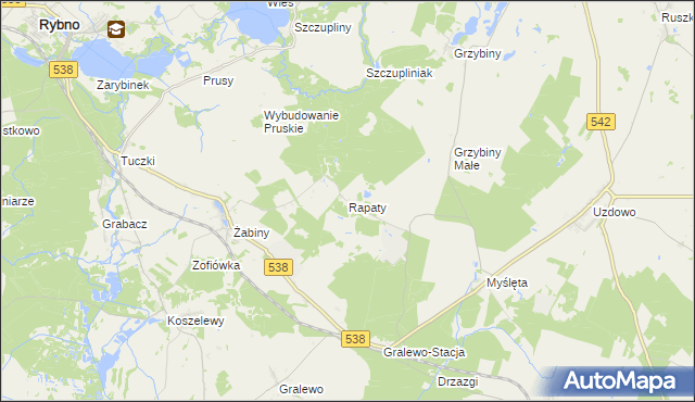 mapa Rapaty gmina Rybno, Rapaty gmina Rybno na mapie Targeo