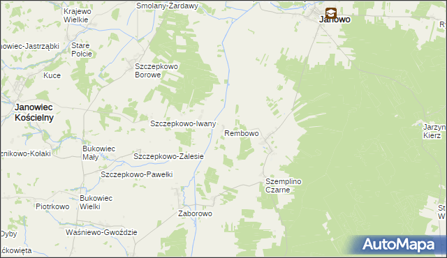 mapa Rembowo gmina Janowo, Rembowo gmina Janowo na mapie Targeo