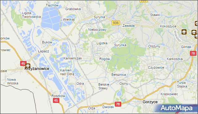 mapa Rogów gmina Gorzyce, Rogów gmina Gorzyce na mapie Targeo