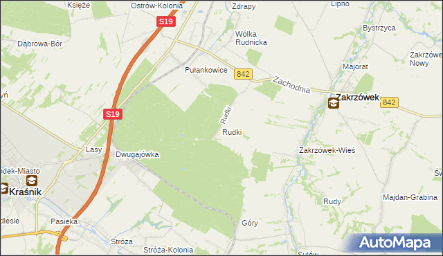 mapa Rudki gmina Zakrzówek, Rudki gmina Zakrzówek na mapie Targeo