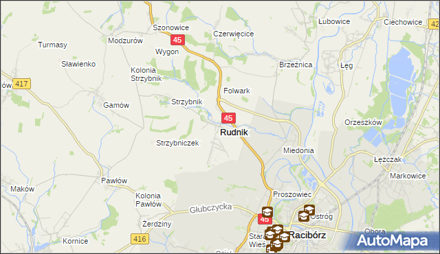mapa Rudnik powiat raciborski, Rudnik powiat raciborski na mapie Targeo