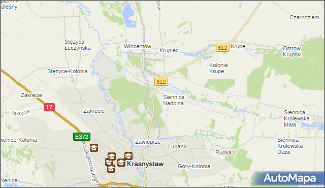 mapa Siennica Nadolna gmina Krasnystaw, Siennica Nadolna gmina Krasnystaw na mapie Targeo