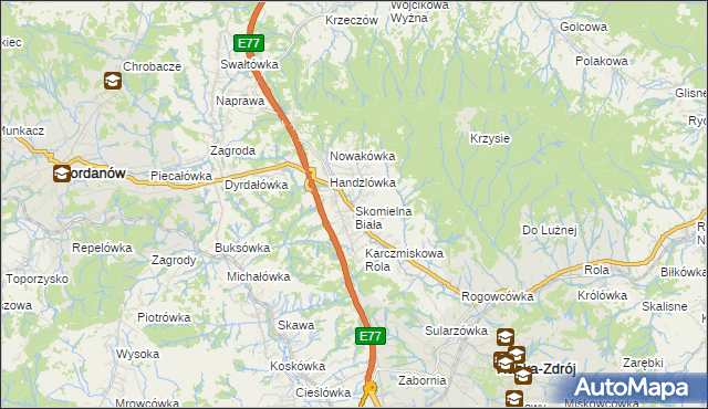 mapa Skomielna Biała, Skomielna Biała na mapie Targeo