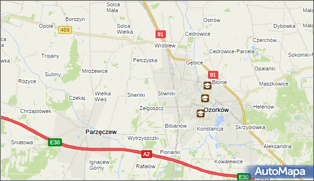 mapa Śliwniki gmina Ozorków, Śliwniki gmina Ozorków na mapie Targeo