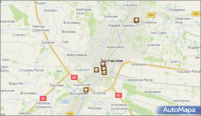 mapa Sochaczew, Sochaczew na mapie Targeo