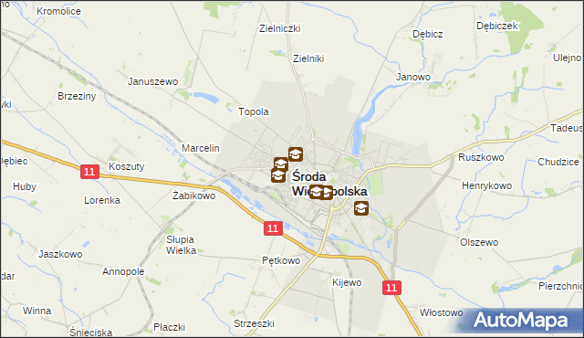 mapa Środa Wielkopolska, Środa Wielkopolska na mapie Targeo