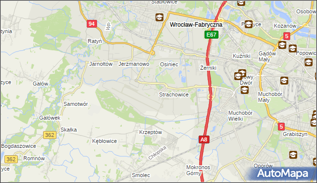 mapa Strachowice gmina Wrocław, Strachowice gmina Wrocław na mapie Targeo