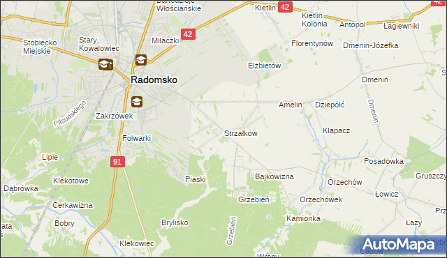 mapa Strzałków gmina Radomsko, Strzałków gmina Radomsko na mapie Targeo