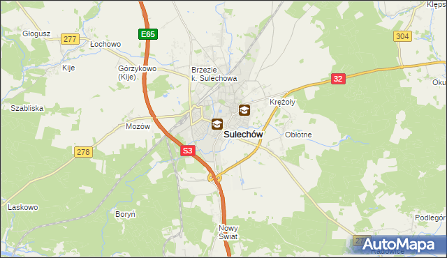 mapa Sulechów powiat zielonogórski, Sulechów powiat zielonogórski na mapie Targeo