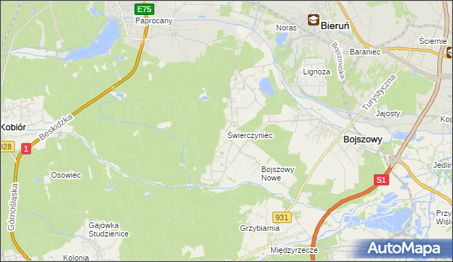 mapa Świerczyniec gmina Bojszowy, Świerczyniec gmina Bojszowy na mapie Targeo
