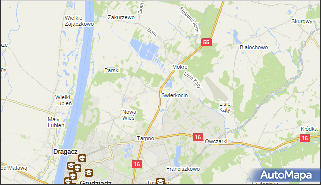 mapa Świerkocin gmina Grudziądz, Świerkocin gmina Grudziądz na mapie Targeo