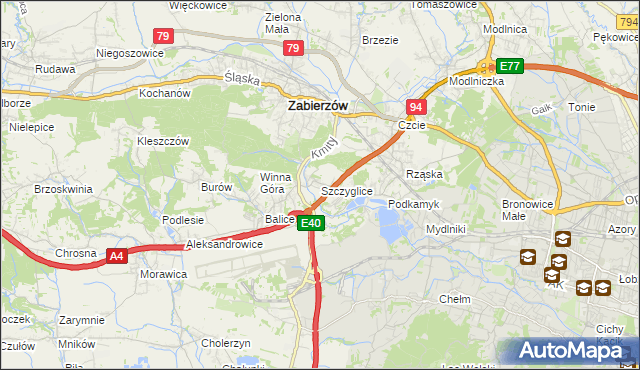 mapa Szczyglice gmina Zabierzów, Szczyglice gmina Zabierzów na mapie Targeo