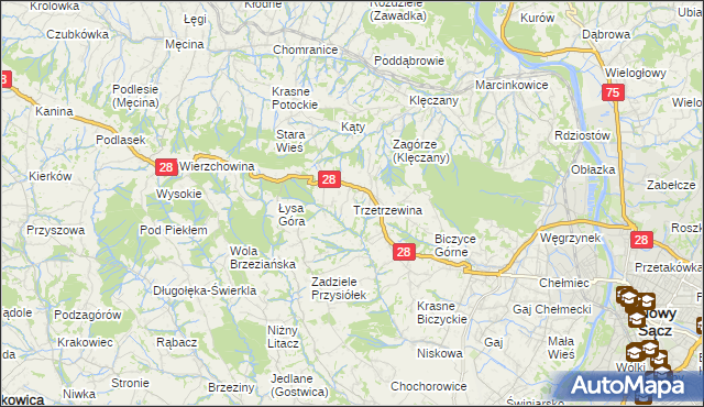 mapa Trzetrzewina, Trzetrzewina na mapie Targeo