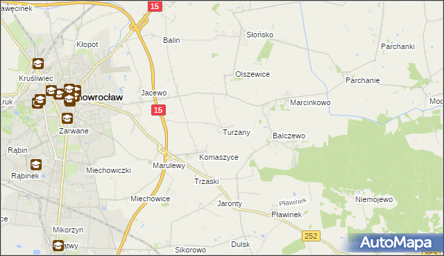 mapa Turzany gmina Inowrocław, Turzany gmina Inowrocław na mapie Targeo