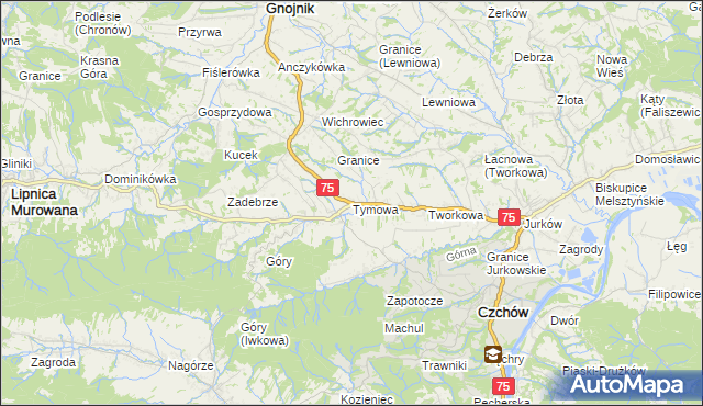 mapa Tymowa gmina Czchów, Tymowa gmina Czchów na mapie Targeo