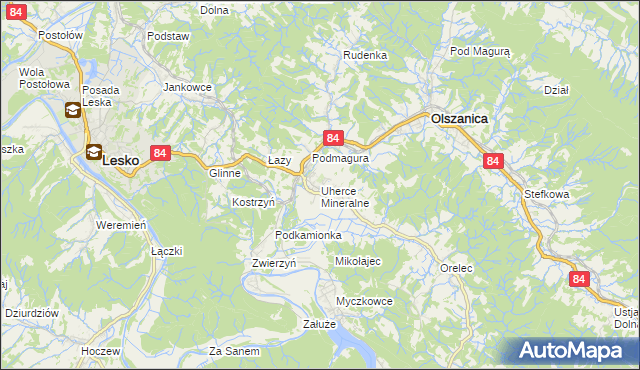 mapa Uherce Mineralne, Uherce Mineralne na mapie Targeo