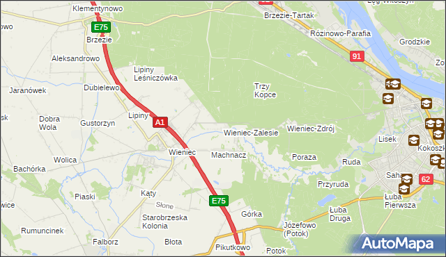 mapa Wieniec-Zalesie, Wieniec-Zalesie na mapie Targeo